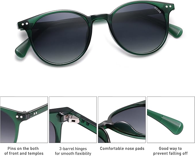 SOJOS Small Round Classic Polarized Sunglasses for Women Men Vintage Style UV400 Lens MAY SJ2113