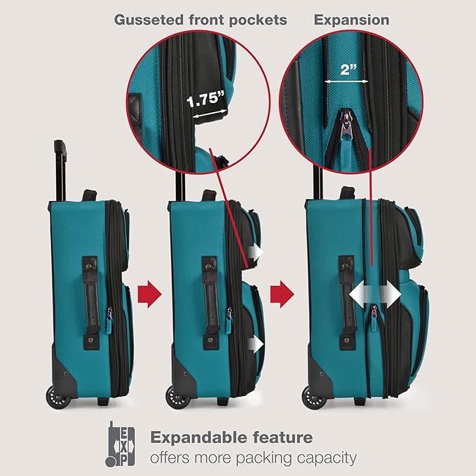 U.S. Traveler Rio 軽量ソフトサイド機内持ち込み用スーツケース、2輪セット、ティール
