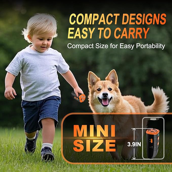 Dog Bark Deterrent Device, Anti Barking Device Bark Button for Dogs with 3X Ultrasonic Silencer, Stopping Own or Neighbor's Dog Barking, Dog Behavior Training, Safe, Rechargeable, Indoor Outdoor