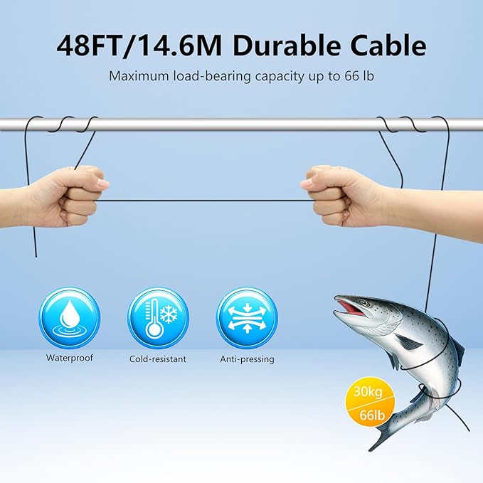 水中釣りカメラ、7インチIPSスクリーン魚群探知機、12個の赤外線ライト付き1000TVLアイスフィッシングカメラ、6時間バッテリー、USB-C充電、湖、ボート、アイスフィッシング用48フィート/14.6Mケーブル