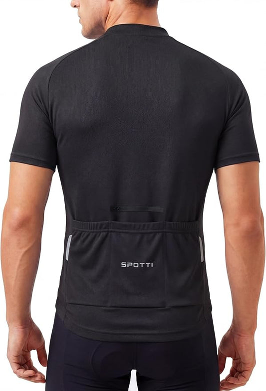 Spotti Men's Cycling Bike Jersey Short Sleeve with 3 Rear Pockets- Moisture Wicking, Breathable, Quick Dry Biking Shirt