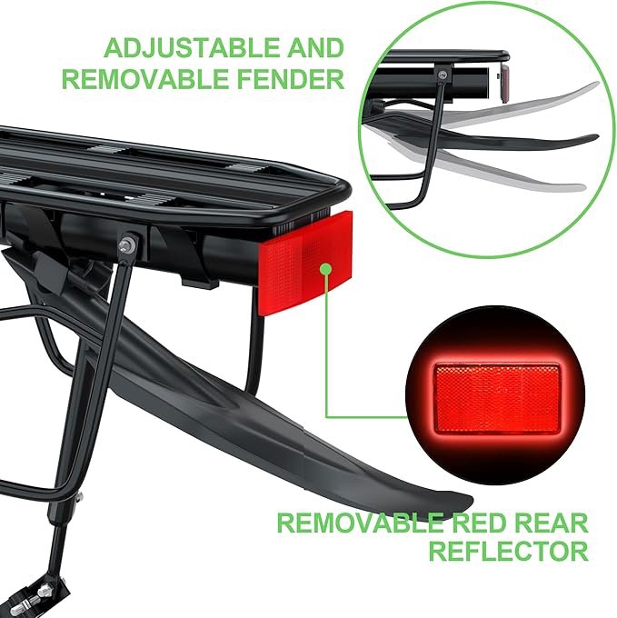 Bike Cargo Rack w/Fender & Bungee Cargo Net & Reflective Logo,Quick Release Mountain Road Bicycle Rear Racks,Universal Adjustable Bike Luggage Touring Carrier Rack,Large Capacity Bike Pannier Rack