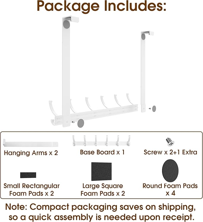 KitchLife Long Over The Door Hooks Hanger with 15.75" Extended Arms, Fits 1 3/4" Doors, F40U, 6 Double-Hanger Design Thickened Heavy Duty Bathroom Towel Rack Organization, Glossy White, 1 Pack