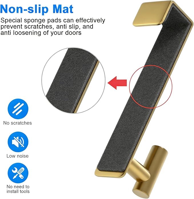 PMMASTO 2-Pack Over The Door Hooks - Rustproof Stainless Steel Door Hangers for 1-3/4 Inch Doors, Non-Marking and Tool-Free Easy Install (Gold, T Shape-Fits 1-3/4" Thick Door)
