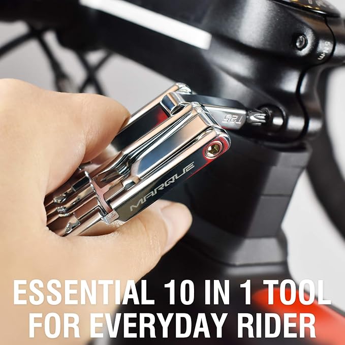 MARQUE 10 in 1 Bike Multitool - Mini 10 Bicycle Multi Tool Repair Kit for Road and Mountain Bikes. Pocket size with slim and portable profile for easy storage during road cycling and MTB-cyclist gift