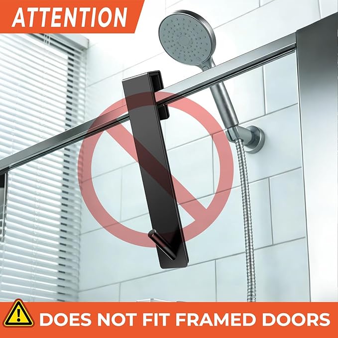 Shower Door Hooks(10 Inch),Extended Over Door Hooks for Bathroom Frameless Glass Shower Door,Stainless Steel Towel Hooks,Heavy Duty Rack Hooks for Robe,Towel-2 Pack-Black