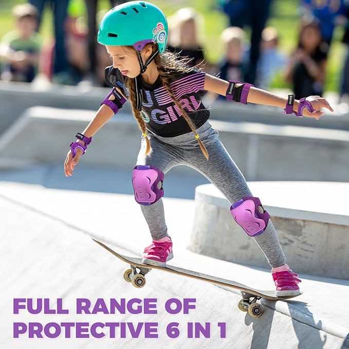 BOSONER Knee Pads for Kids Roller-Skating: Adjustable Protective Gear Set Knee Elbow Pads Wrist Guards for Bike Cycling Skateboarding Scooter Gifts 3-8 / 9-15 Years Boys Girls