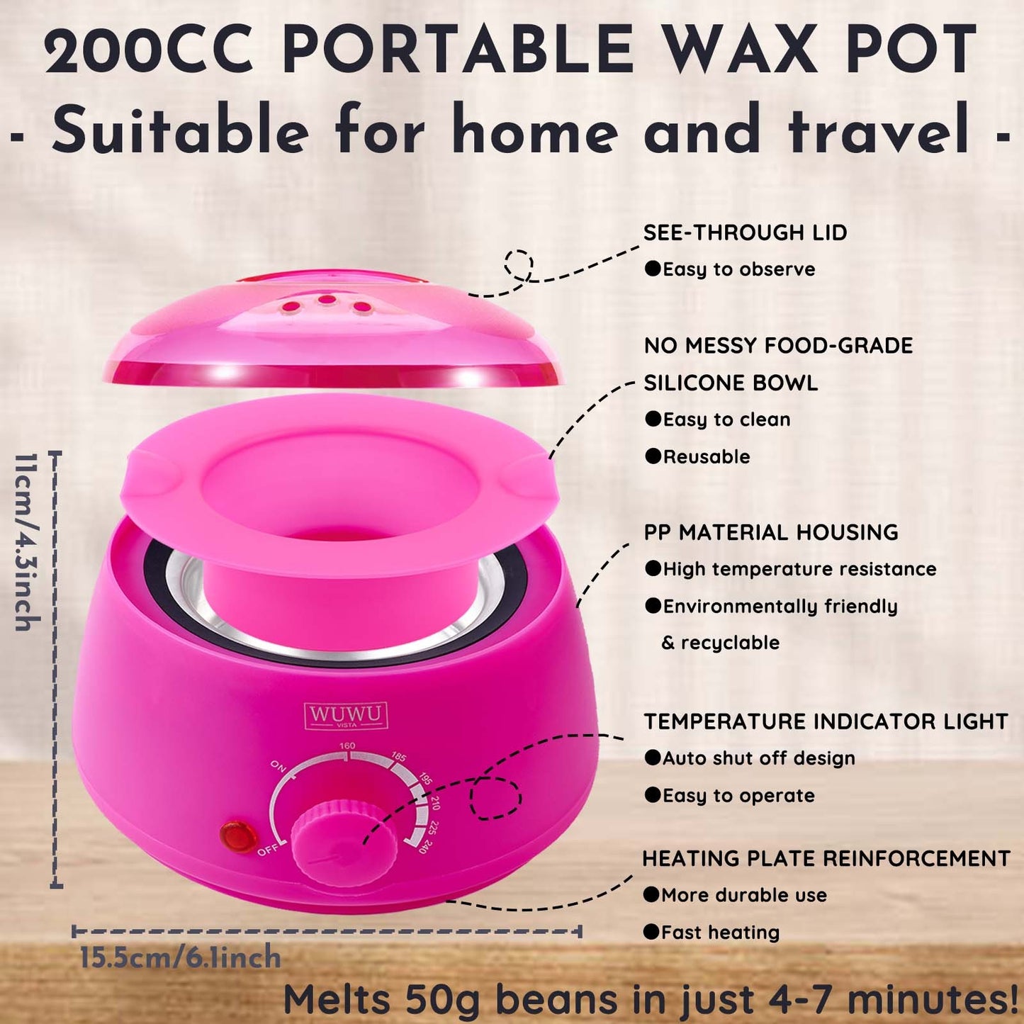 Waxing Kit WUWUVISTA 23 Items Hair Removal Wax Kit With Wax Warmer Waxing Beads For Face, Brazilian, Full Body, Bikini, Sensitiive Skin  Skin Suitable For Plugs Of American, European Specification
