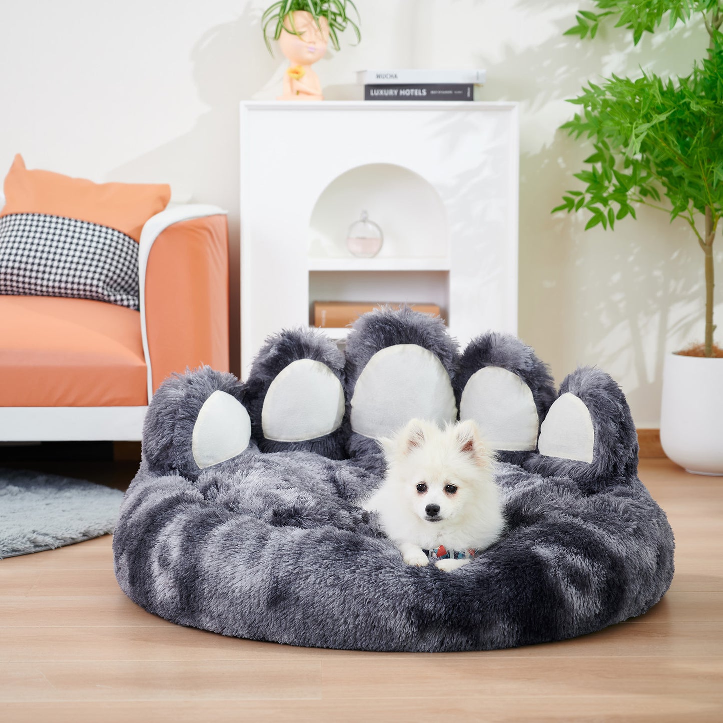 かわいい犬のクマの足型犬用ベッド、小型犬・中型犬用、室内猫用ぬいぐるみベッド