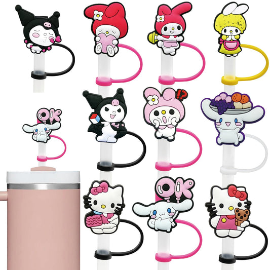 10 Pcs Straw Cover Cap for Stanley Cup 10mm Reusable Straw Topper for Stanley 30&40 Oz Tumbler Straw Tip Covers for Stanley Cup Accessories (10mm Kawaii)
