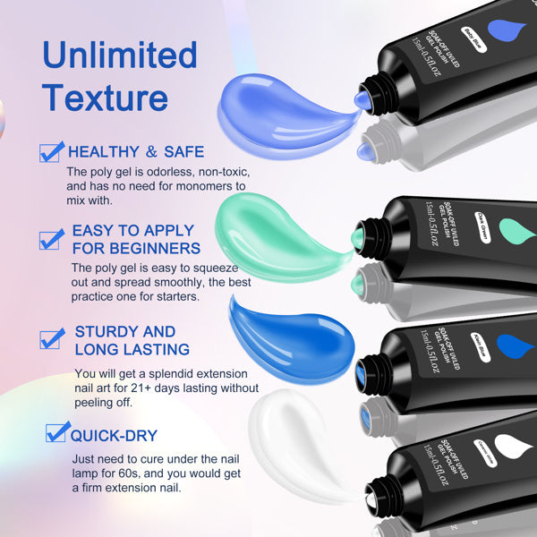 6 PCS Polygel Nail Kits With UV Light, Sliding Solution, Top Primer, Builder Nail Art Tools