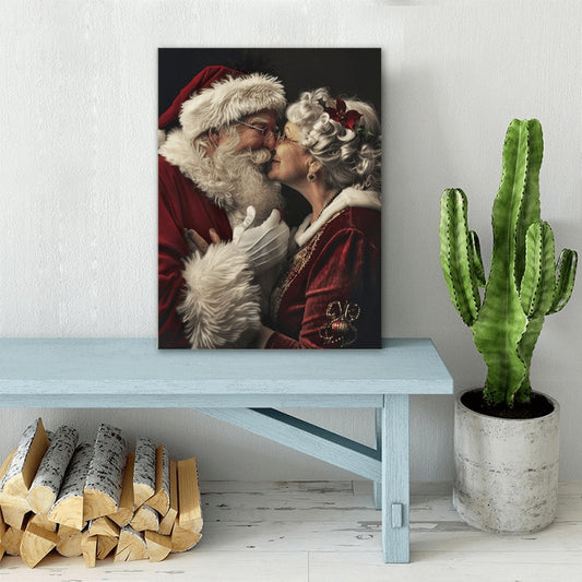 1 Framed Wooden Canvas Painting, Santa Claus Hugging Mrs. Claus Canvas Wall Art, Suitable For Christmas, Halloween, Birthdays, Bachelorette Parties, And Anniversary Home Decoration