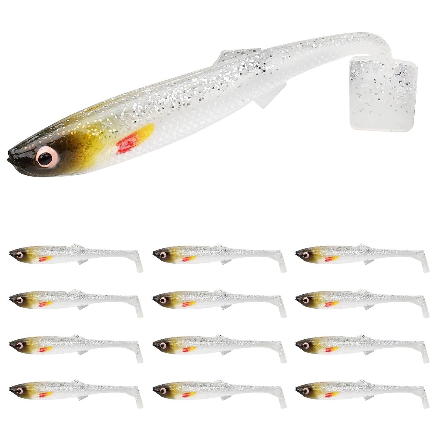 TRUSCEND Hand-Painted Soft Fishing Lures 12PCS Paddle Tail Swimbaits Fishing Lures for Bass Trout Crappie Walleye Durable Plastic Bait for Bass Fishing Shad Fishing Bait for Freshwater Saltwater