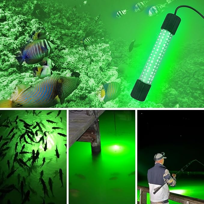 ReeMoo 12V 126 LEDs 13W Fishing Light Underwater Night Fishing Lure Finder Light Green Submersible Fishing Lights with 5M Power Cord for Pool Boat Sea Ice Fishing Attractants More Fish