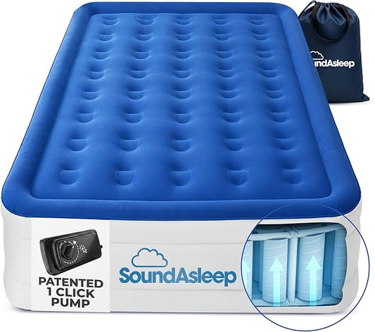 SoundAsleep Products Dream Series Luxury Air Mattress, ComfortCoil Technology, Built-in High Capacity Pump for Home, Camping- Double Height, Adjustable, Inflatable Blow Up, Portable (Queen Size)