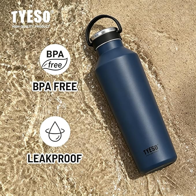 TYESO Stainless Steel Vacuum Insulated Water Bottle, Insulated Water Bottle with Soft Silicone Carry Handle (BLUE, 25 OZ)
