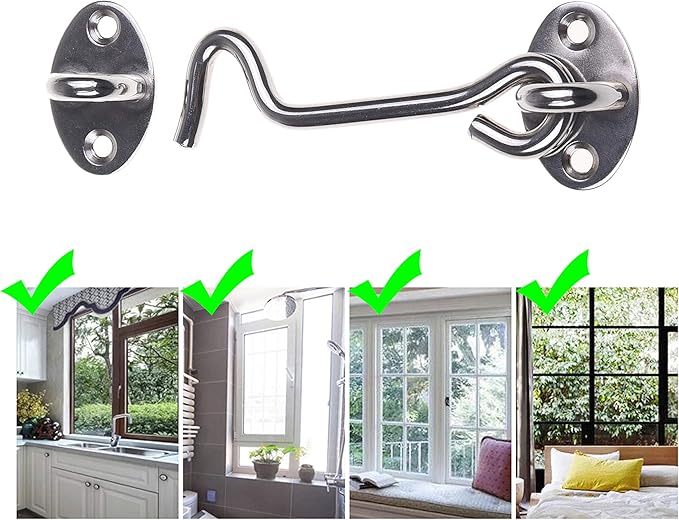 Kare & Kind Hook and Eye Latch (4-inch) - with Mounting Screws - Heavy Duty Locks for Door, Gates, Barns, Bathrooms, Cabins (1-Silver)