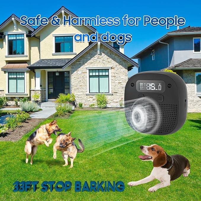 Tetra Ultrasonic Dog Bark Deterrent Devices, Rechargeable Anti Barking Device for Dogs with Sensor & 60ft Remote Control, Adjustable Bark Stopper Indoor Outdoor