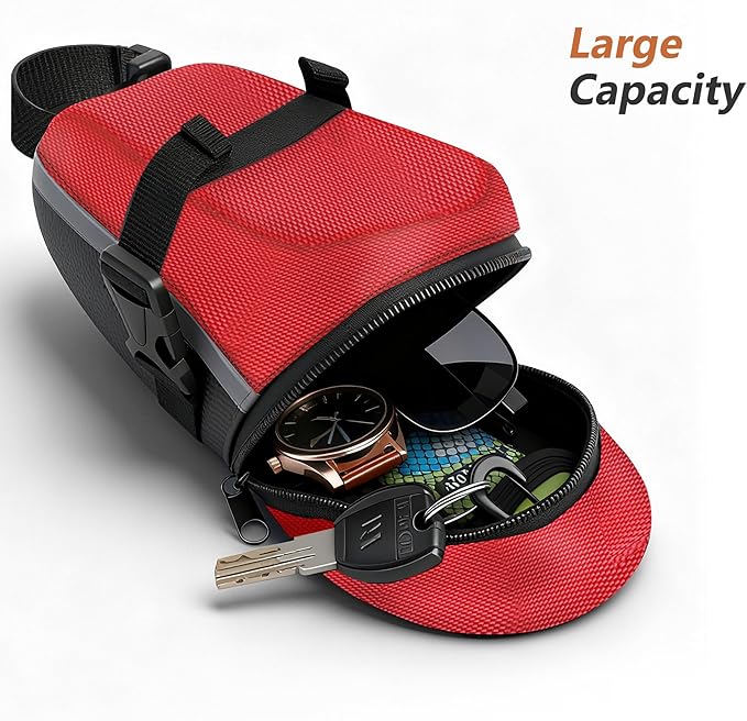 Bike Seat Bag - Bicycle Saddle Bag Under Seat Cycling Accessories Storage Pouch Wedge Pack for Mountain & Road Bike -Red