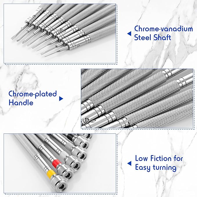 Chumia 8 Pieces Precision Jewelers Screwdriver Set, Micro Watch Repair Screwdriver Set 0.6-1.6 mm for Watch, Eyeglasses, Jewelry Work, Electronics Repair(Flathead, Phillips)