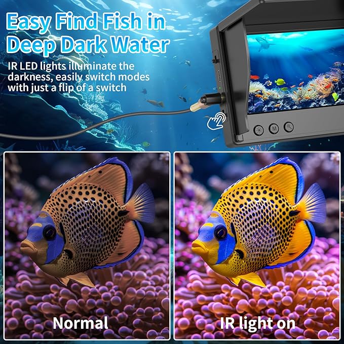 Underwater Fishing Camera TMACTIME 1080P HD, Portable Fish Finder with 4.3" LCD Display & Infrared Night Vision Light, IP68 Waterproof & 5000mAh, Fishing Camera for Ice Lake Boat Kayak Fishing - 30M