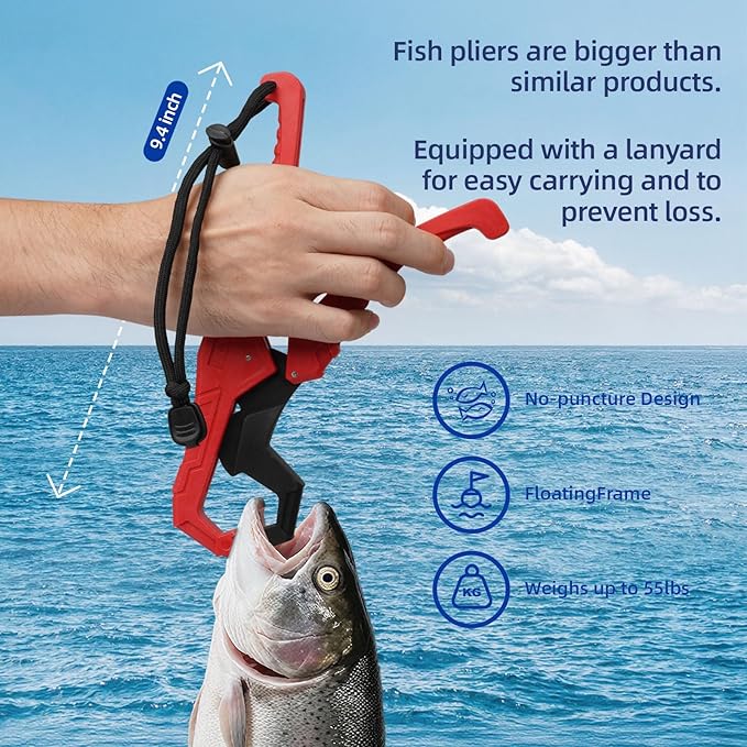 RAWILL Fishing Kit,Filleting Knife,Hook Remover,Fish Grip, Line Cutter,Fishing Scale, Pliers with Lanyards,Not Include Batteries