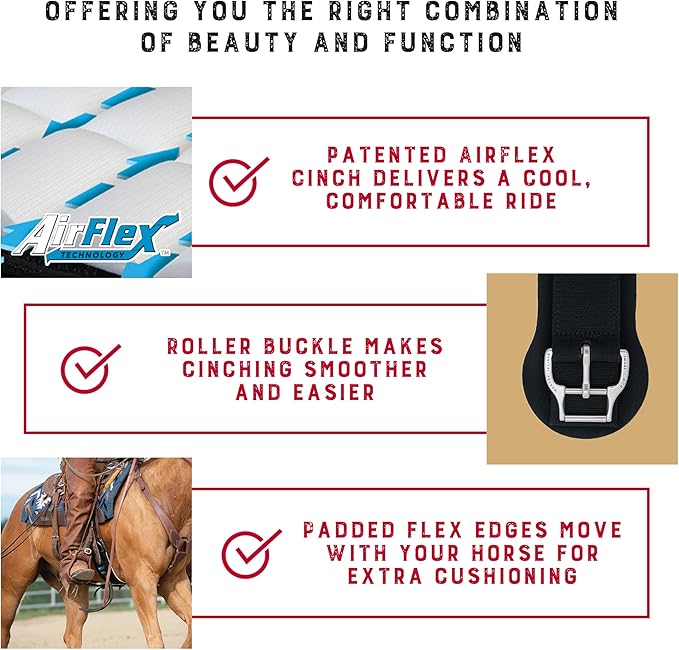 Weaver Equine AirFlex ‎Straight Horse Cinch, Anti-Slip Acrylic Saddle Cinch Girth with Flat Buckle, Western Horse Riding Supplies, Black