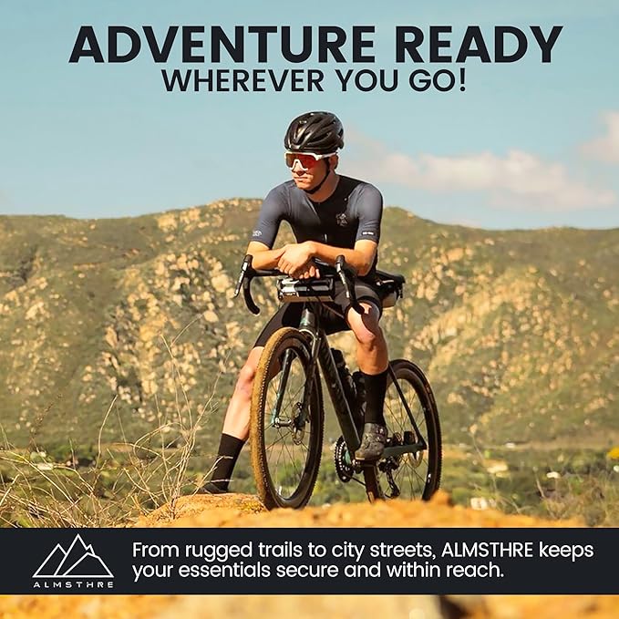 ALMSTHRE Compact Bar Bag – Sterling Silver | Hard-Shell Bike Handlebar Bag with Waterproof Zipper & Adjustable Straps | Lightweight Bicycle Handlebar Bag, Compatible with Road, Gravel & MTB Bikes
