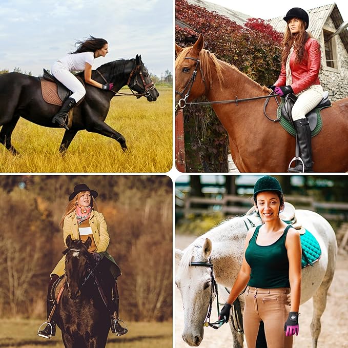 FINGER TEN Womens Horse Riding Gloves Premium Equestrian Horseback Gloves for Ladies, Mesh Breathable Lightweight Comfortable Grip Summer Color Pack