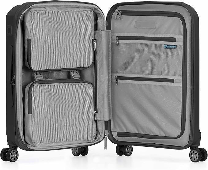Traveler's Choice パゴサ ハードシェル 拡張可能荷物 スピナーホイール付き, ブラック, 22インチ機内持ち込み