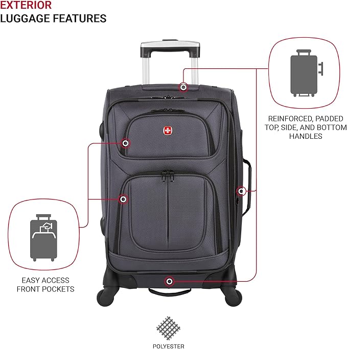 SwissGear Sion ソフトサイド 拡張可能ラゲッジ スピナーホイール付き ダークグレー 2点セット (21/25)