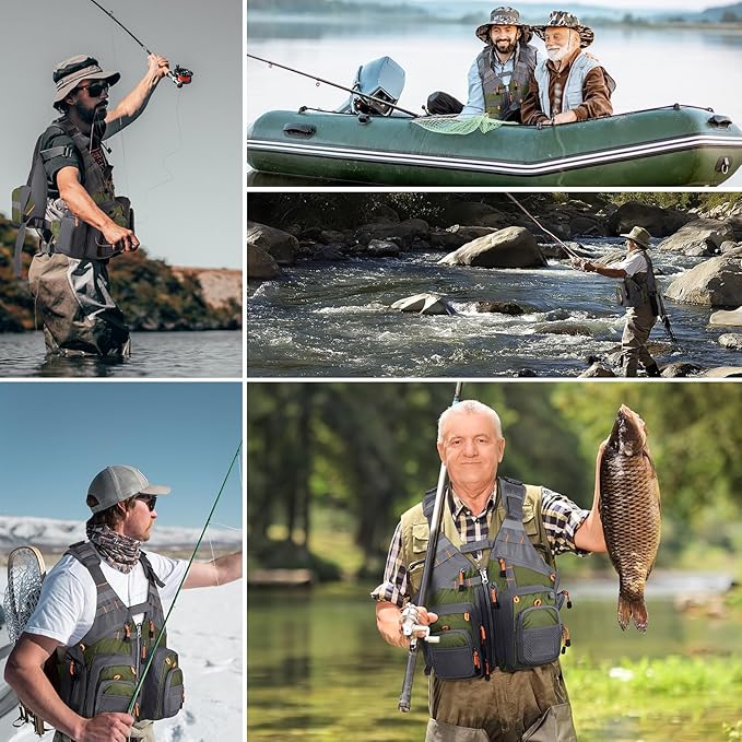Gonex Fly Fishing Vest for Men Women, Comfortable Adjustable Fishing Vest with Multi-Pockets Reflective Stripes