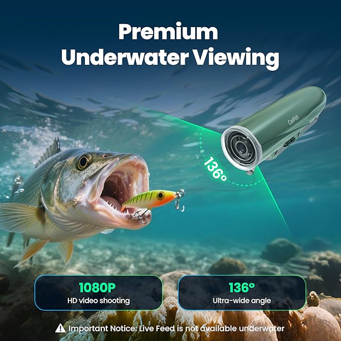 Fishing CamX Fishing Camera/Finder/CanFish, HD 1080P &136°Ultra-Wide-Angle,656FT ROV Waterproof/Motion Sensing/Segmented Intelligent Recording/Wireless Charge/App Compatible(Mint Green)