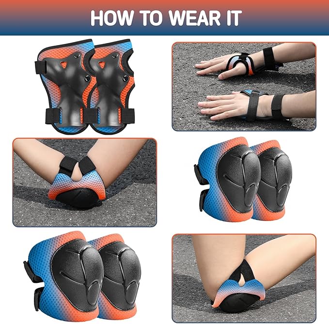 Wemfg Kids Protective Gear Set Knee Pads for Kids 3-14 Years Toddler Knee and Elbow Pads with Wrist Guards 3 in 1 for Skating Cycling Bike Rollerblading Scooter
