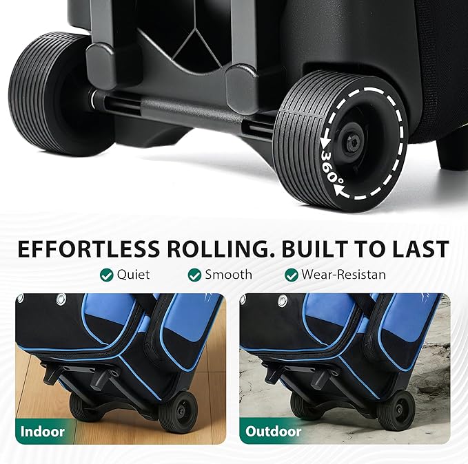 GoHimalダブルローラー2ボールボーリングバッグ、シューズ収納用独立コンパートメント（USメンズ15サイズまで対応）、特大アクセサリーポケット、伸縮ハンドル - 40インチまで延長可能