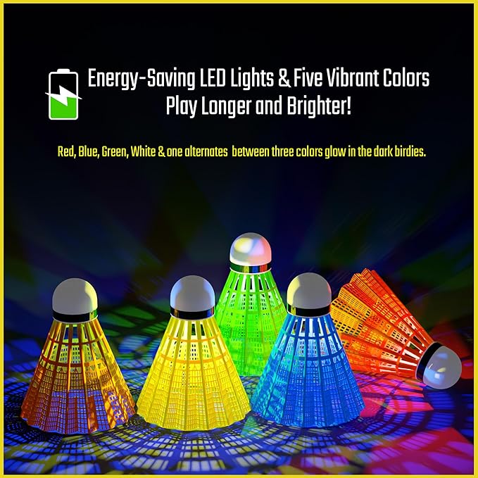 EAGLES LED Badminton Shuttlecocks - Lighting Birdies, Nylon Glow in The Dark Light Up Birdie Balls for Outdoor Baseball Practice 11 Pack or 5 Pack Plastic Birdies for Indoor Sports