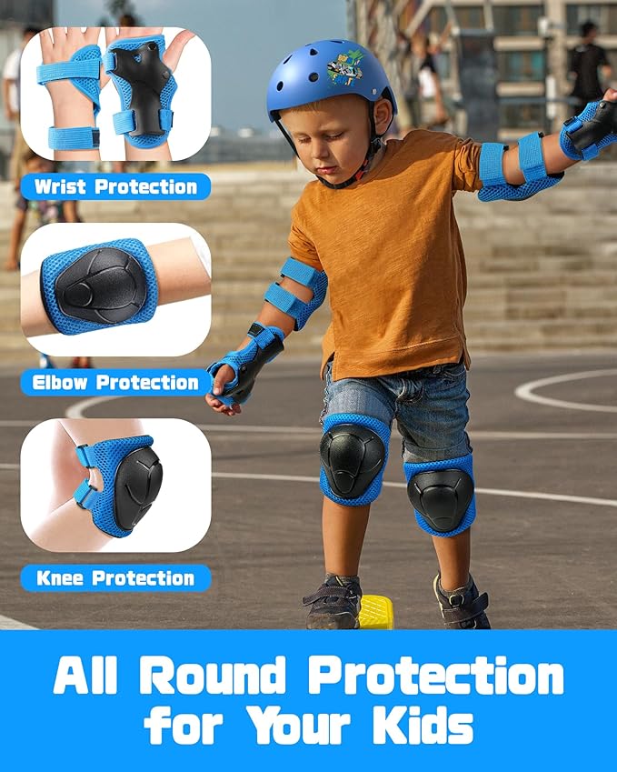 Kids Protective Gear Set, Knee and Elbow Pads with Wrist Guards for Ages 3-8 Year Toddler, 3 in 1 Enhanced Material Protective for Skating Cycling Bike Roller Scooter, Includes Organizer Bag