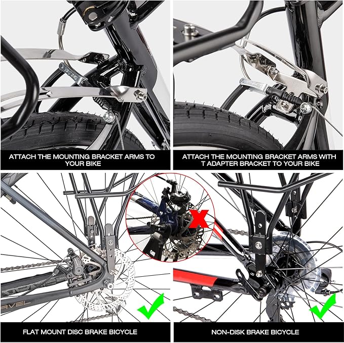 Rear Bike Rack - Bike Cargo Rack for Flat Mount Disc Brake/Non-Disc Brake Mount - Large Capacity Bicycle Pannier Rack (Narrower)