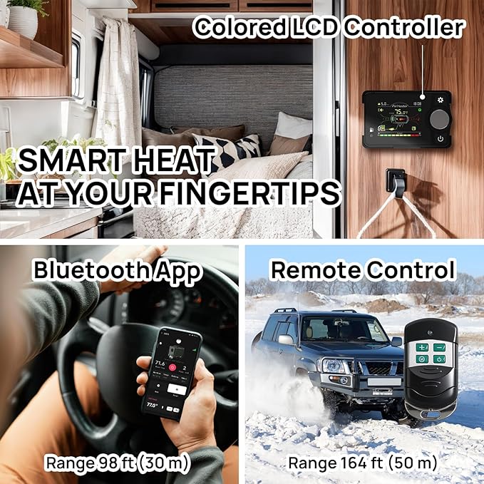 TURBRO 8kW Diesel Heater, DC 12V/24V Parking Heater with 4 Gal Large Fuel Tank, Smart LCD, Remote and Bluetooth APP Controlled, Programmable Timer, For RVs, Campers, Trucks, Trailers and Boats, S8BP