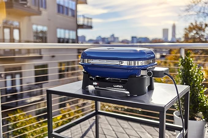 Weber Lumin Compact Outdoor Electric Barbecue Grill, Blue - Great Small Spaces such as Patios, Balconies, and Decks, Portable and Convenient