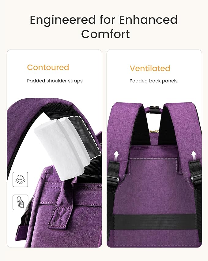 LOVEVOOK Laptop Backpack for Women with Giant Tumbler Holder Pocket,17 inch Waterproof Travel Backpack Purse Computer Laptop Bag,Professional Work College Nurse Teacher Backpack Daypack,Dark Purple