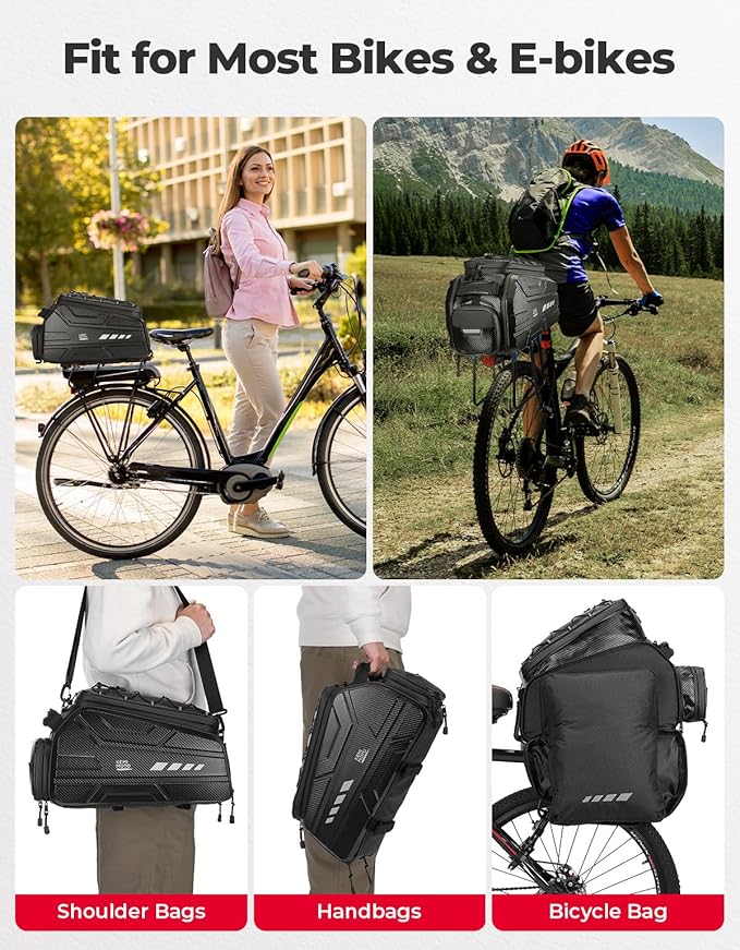 KEMIMOTO Ebike Battery Bag Bike Bags for Rear Rack, 40L Hard Shell Bag with Waterproof Cover, Ebike Trunk Bicycle Seat Pannier for Commuter Travel Outdoor