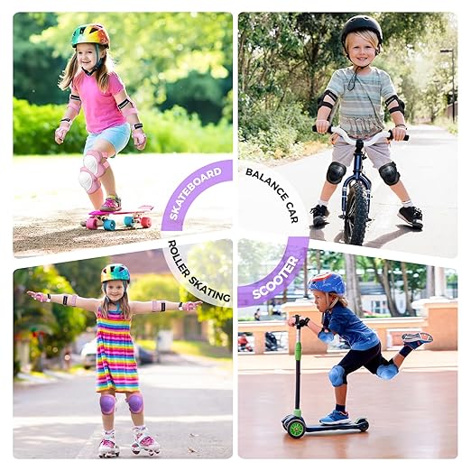 BOSONER Basic Kids Protective Gear: Kids Knee Pads and Elbow Pads with Wrist Guards Set for 3-15 Years - Design for Roller Skates, Cycling, BMX Bike, Skateboard, Inline Skating, Scooter Riding Sports