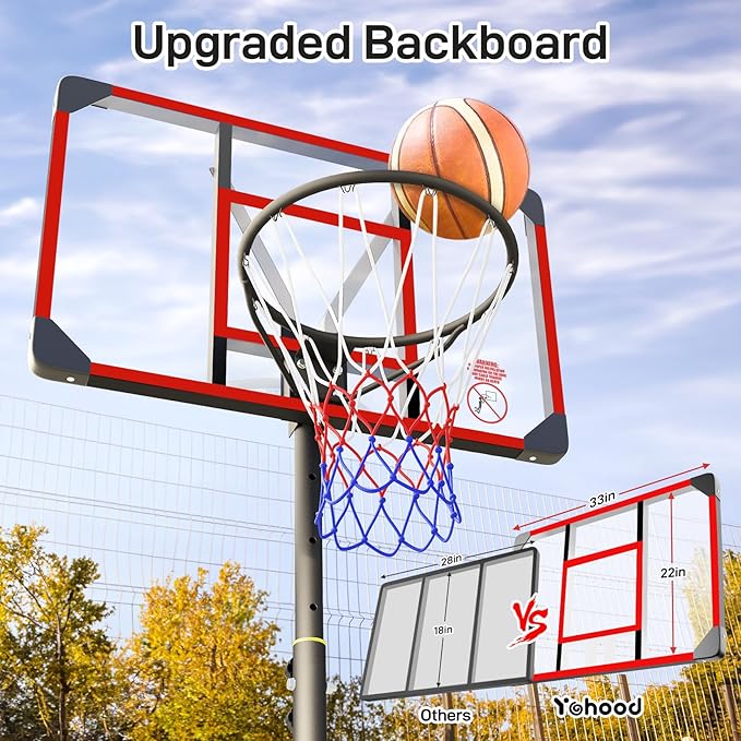 Kids Basketball Hoop Outdoor 4.82-8.53ft Adjustable, Portable Basketball Hoops & Goals for Kids/Teenagers/Youth in Backyard/Driveway/Indoor, with Enlarged Base and PC Backboard