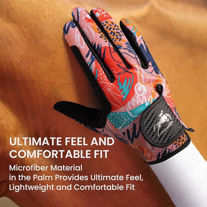 FINGER TEN Horse Riding Gloves Equestrian Women Kids for Girls Boys Mesh Breathable Lightweight Color Pack, Comfortable Grip for Summer
