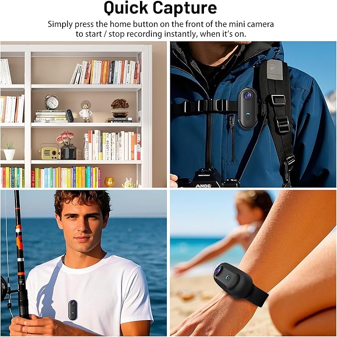 4K Mini WiFi Action Camera 128GB Thumb POV Portable Body Cam Wearable Video Recorder with IPX7 Waterproof Underwater Camcorder, Helmet Mount, Magnetic Sport DV for Bike Cycling, Pet, Vlogging(Black)