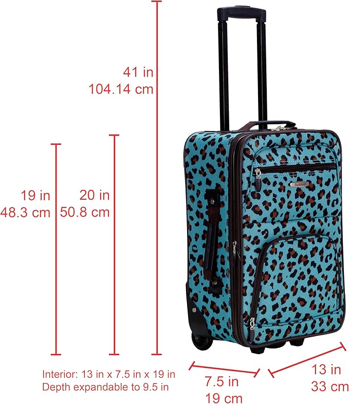 Rockland Fashion ソフトサイド アップライト荷物セット 拡張可能 伸縮ハンドル 車輪付き ブルーレオパード 2ピース (14/19)