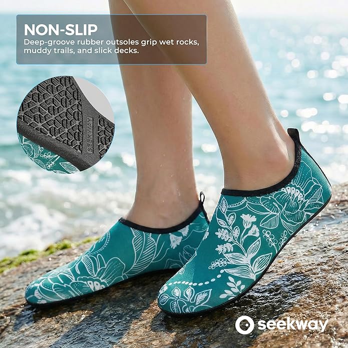 SEEKWAY Water Shoes Women Men Adult Quick-Dry Aqua Socks Barefoot Non Slip for Beach Swim River Pool Lake surf Black SK002(U)