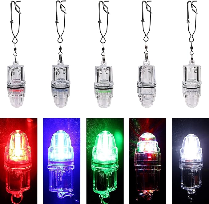 OROOTL LED Fishing Lights Underwater Battery Powered Deep Drop Fishing Light with Clip Waterproof Fish Attracting Lure Lamp Green Blue Red White Multicolor 2,100ft