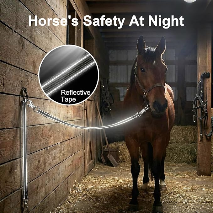 2-Pack Cross Ties for Horses (44"-78.7") - Adjustable Heavy Duty Reflective Equine Trailer Tether with Panic & Bull Snap, 360° Anti-Tangle Grooming Straps, Equestrian Barn Equipment (Black)